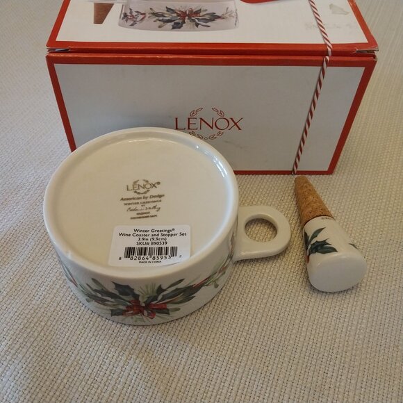 Lenox Holly Berry Holiday Wine Coaster And Stopper - Picture 3 of 6